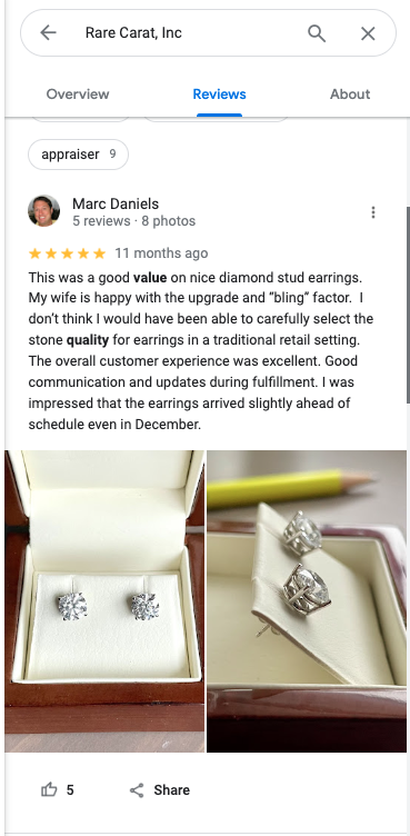 Exceptional Quality and Value review shown here about Rare Carat