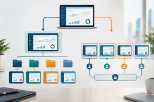 Illustration of centralized and multi-account Google Ads structures for franchise locations