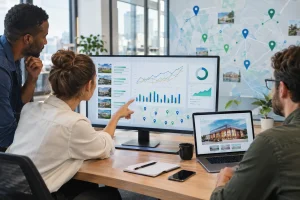 Franchise marketing team reviewing a multi-location website conversion and lead-routing workflow